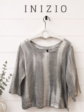 INIZIO Light Grey Linen Top Size M